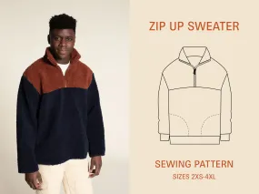 Zip-Up Sweater -Printed Pattern